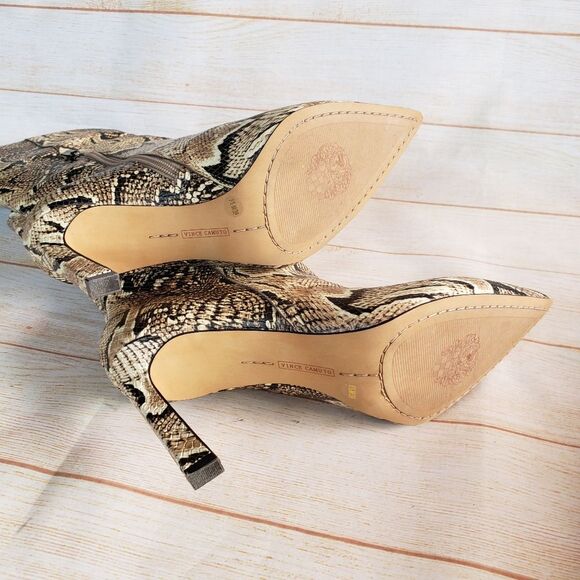 Vince Camuto Leather Senimda Pointy Toe Snake Print Heeled Boots Size 8 1/2M - Picture 14 of 16